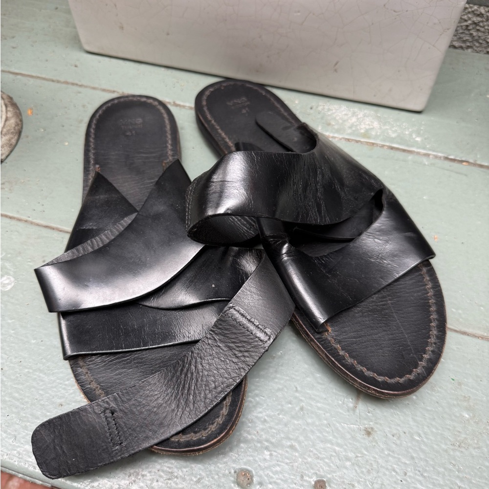MNG Touch Black Leather Strappy Sandals — Size 41